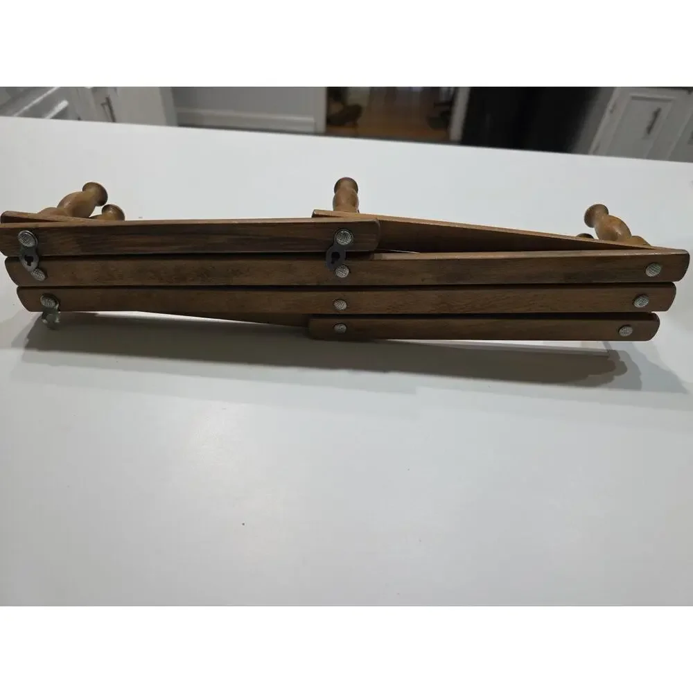 Large Accordion Peg Rack Coat Towel Hook Wooden Vintage
